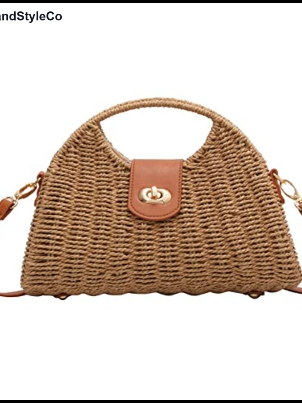 Straw Crossbody Bag Hand-woven Top-handle Tote Faux Leather Travel